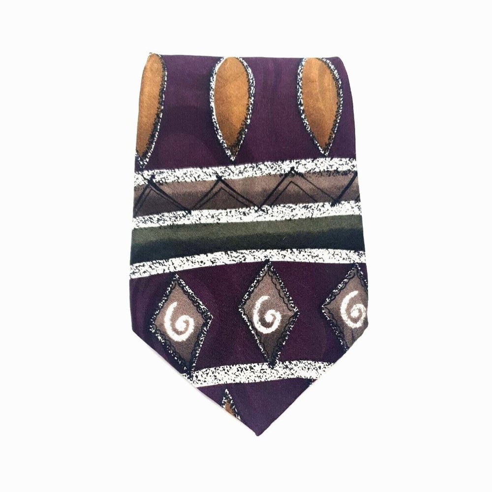 Bellini Mens Dress Tie Business 100% Silk Designer New York Milan Brown Silver